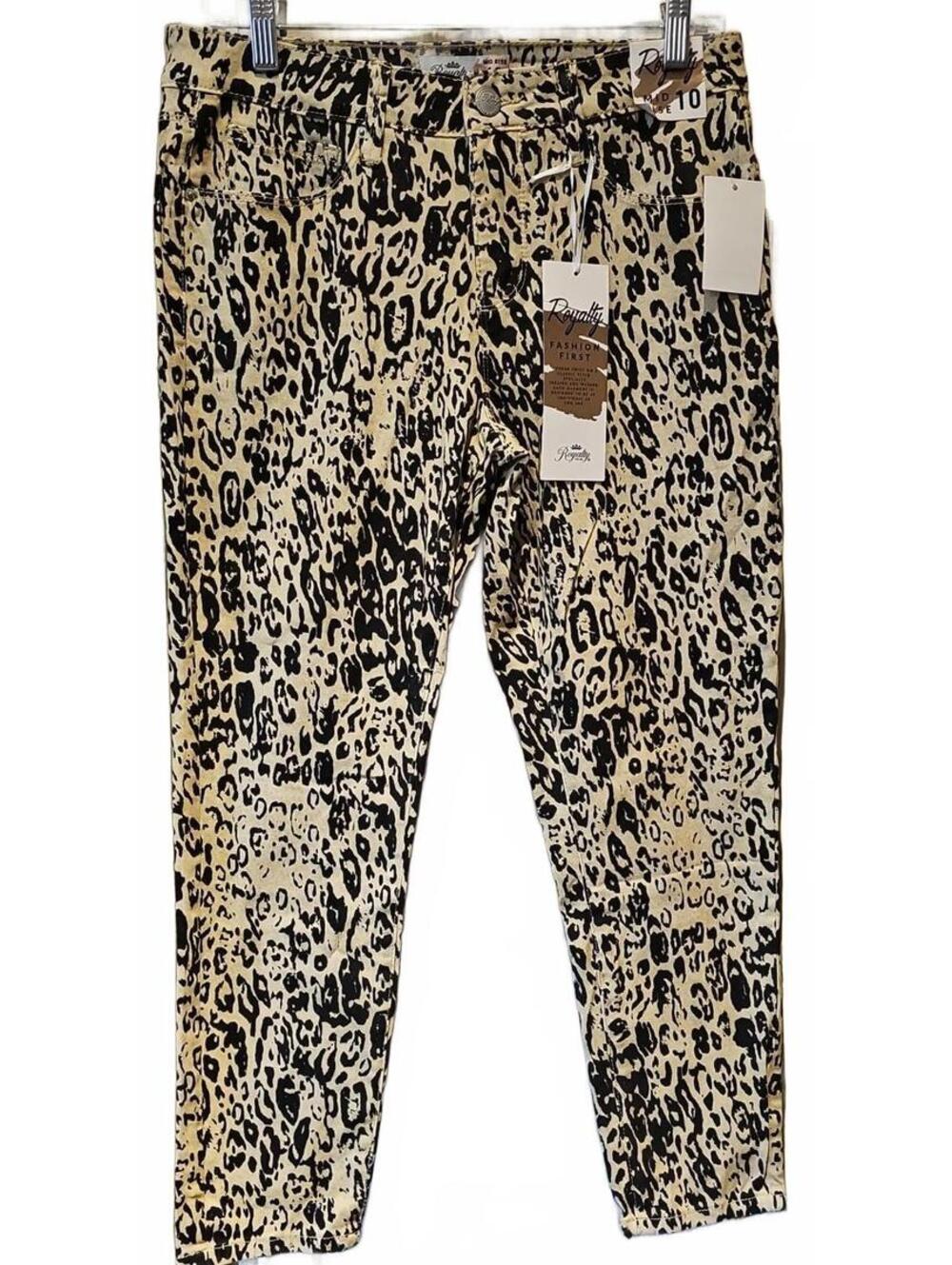 Royalty For Me Tan Cheetah Print Mid Rise Pants Jeans Size 10 NWT